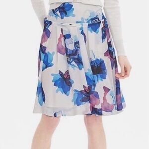 Banana Republic Blue and Purple Watercolor Floral Flowy Skirt